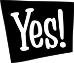 Black shape with the word 'Yes!' in it