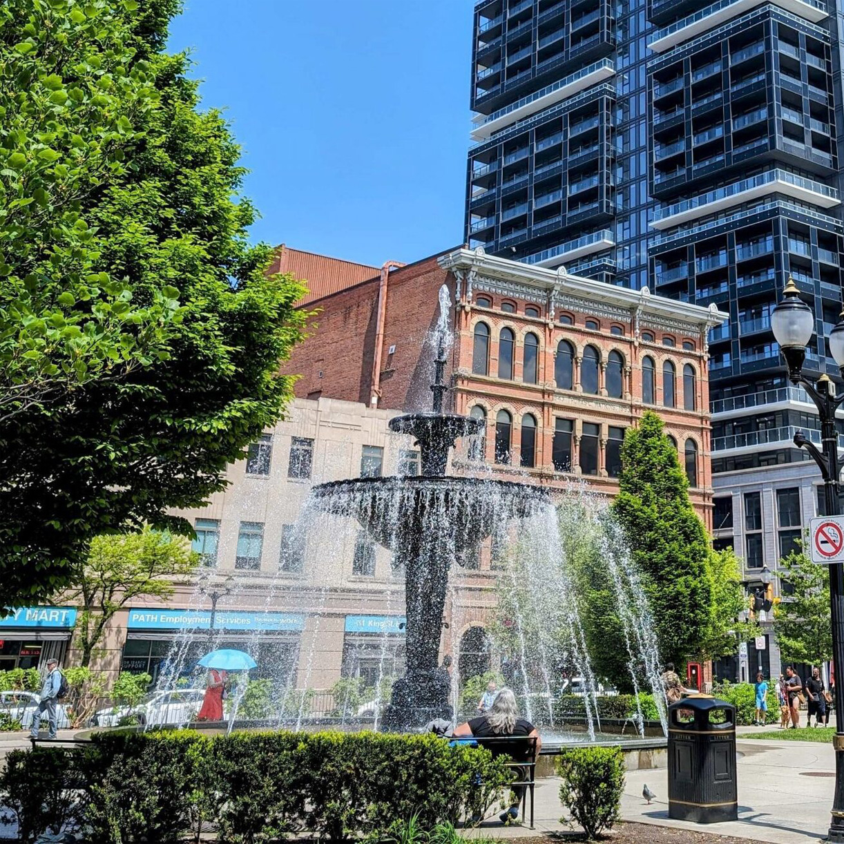 Fountain at Core Park in Downtown Hamilton