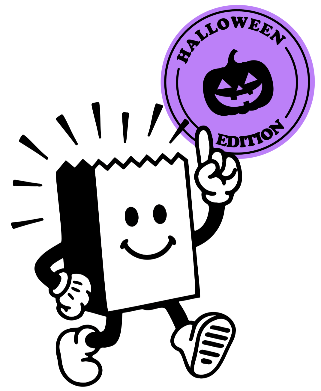 Pepe pointing at a Halloween Edition badge